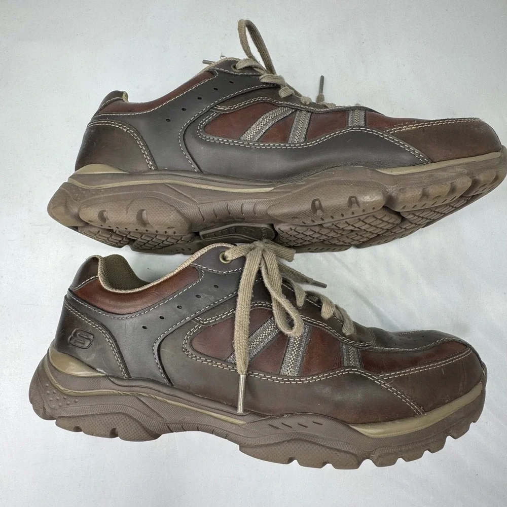 Skechers Relaxed Fit Oxford Mens 11 Brown Leather Sneaker Air Cooled Memory Foam